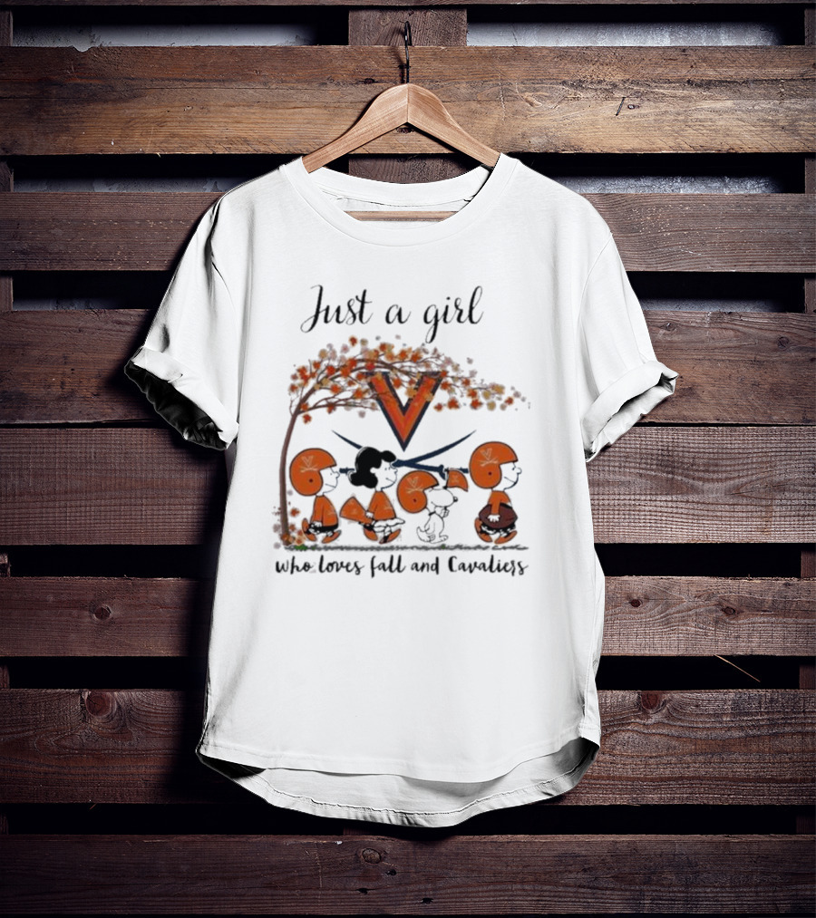 Just A Girl Who Loves Fall And Virginia Cavaliers Peanuts Under Autumn Tree T-Shirt