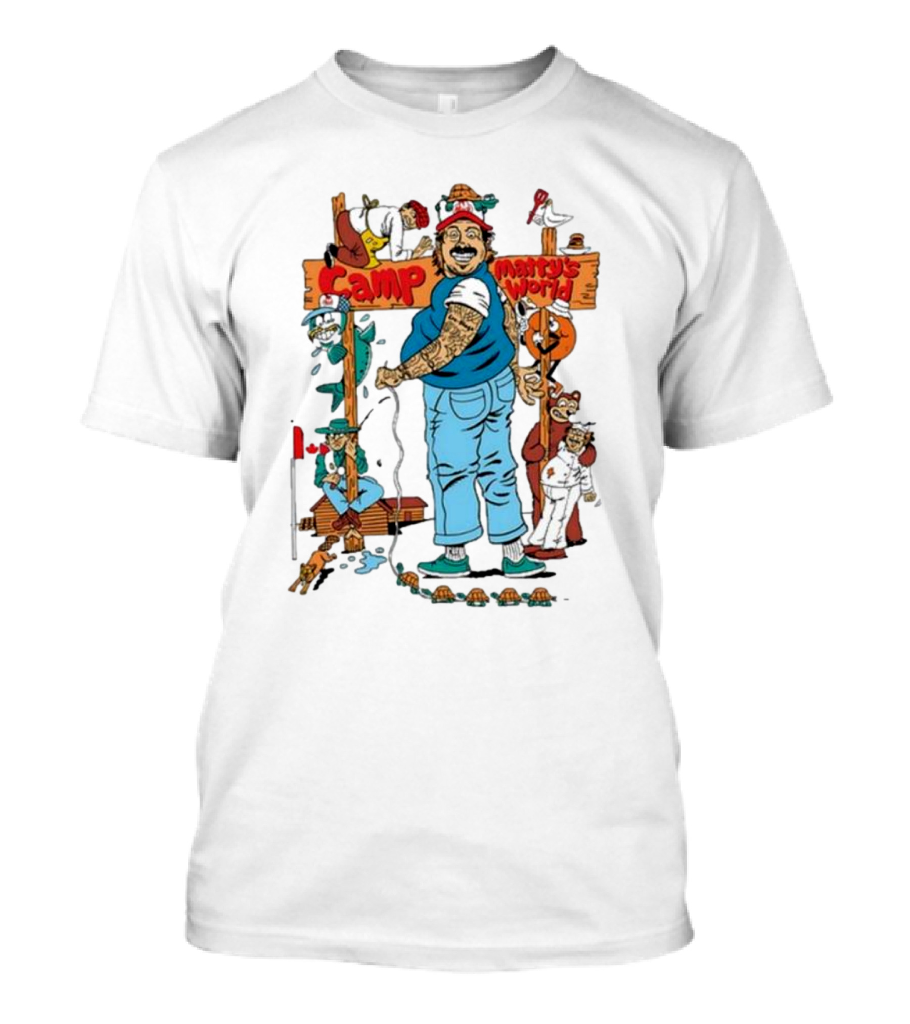 Camp Matty’s World Cartoon Adventure Characters And Colorful Scene T-Shirt