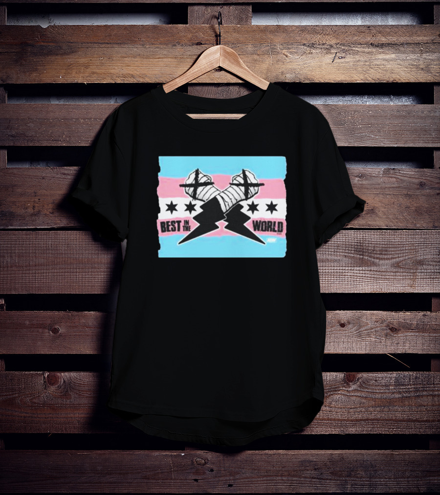 Shopaew Cm Punk Best In The World Trans Pride Flag With Fists And Stars T-Shirt