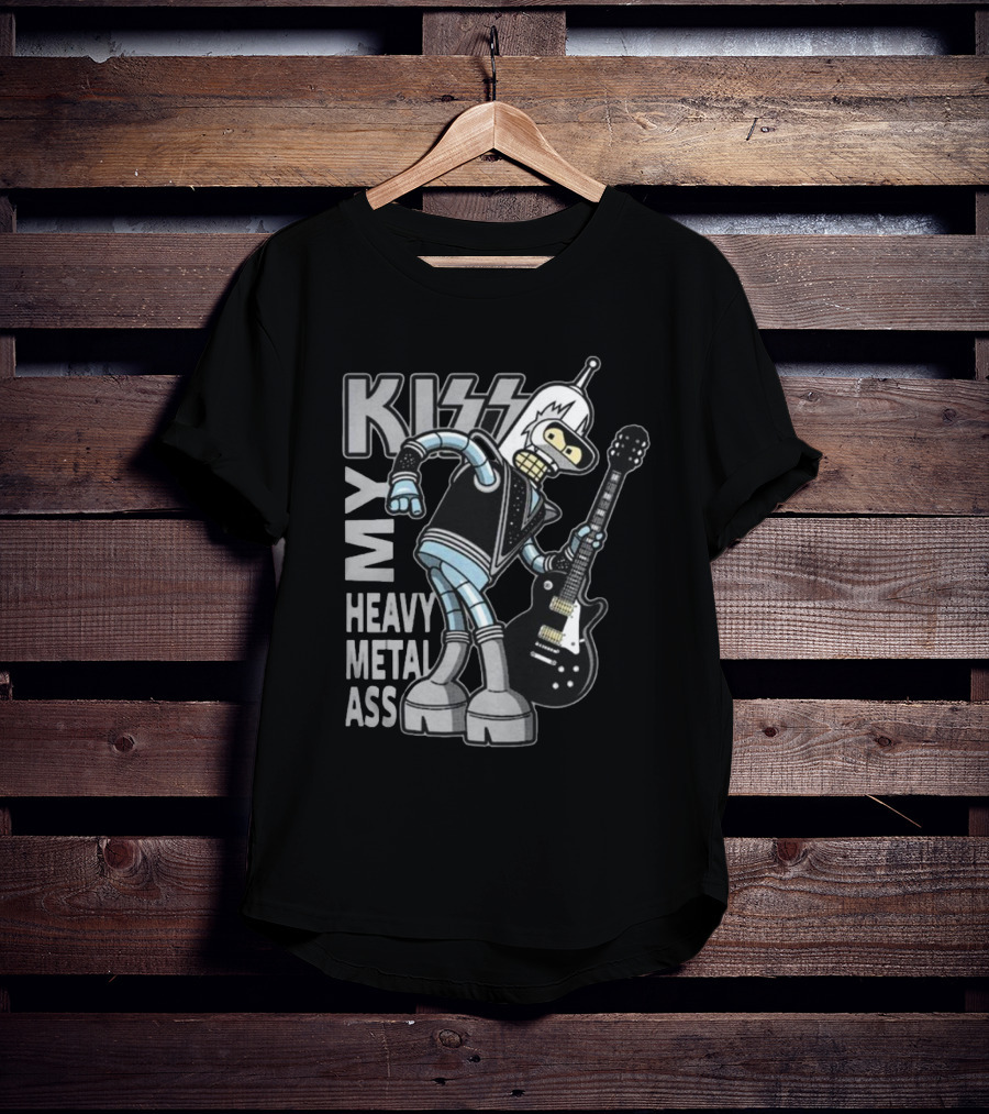 Kiss My Heavy Metal Ass Bender Robot With Guitar T-Shirt