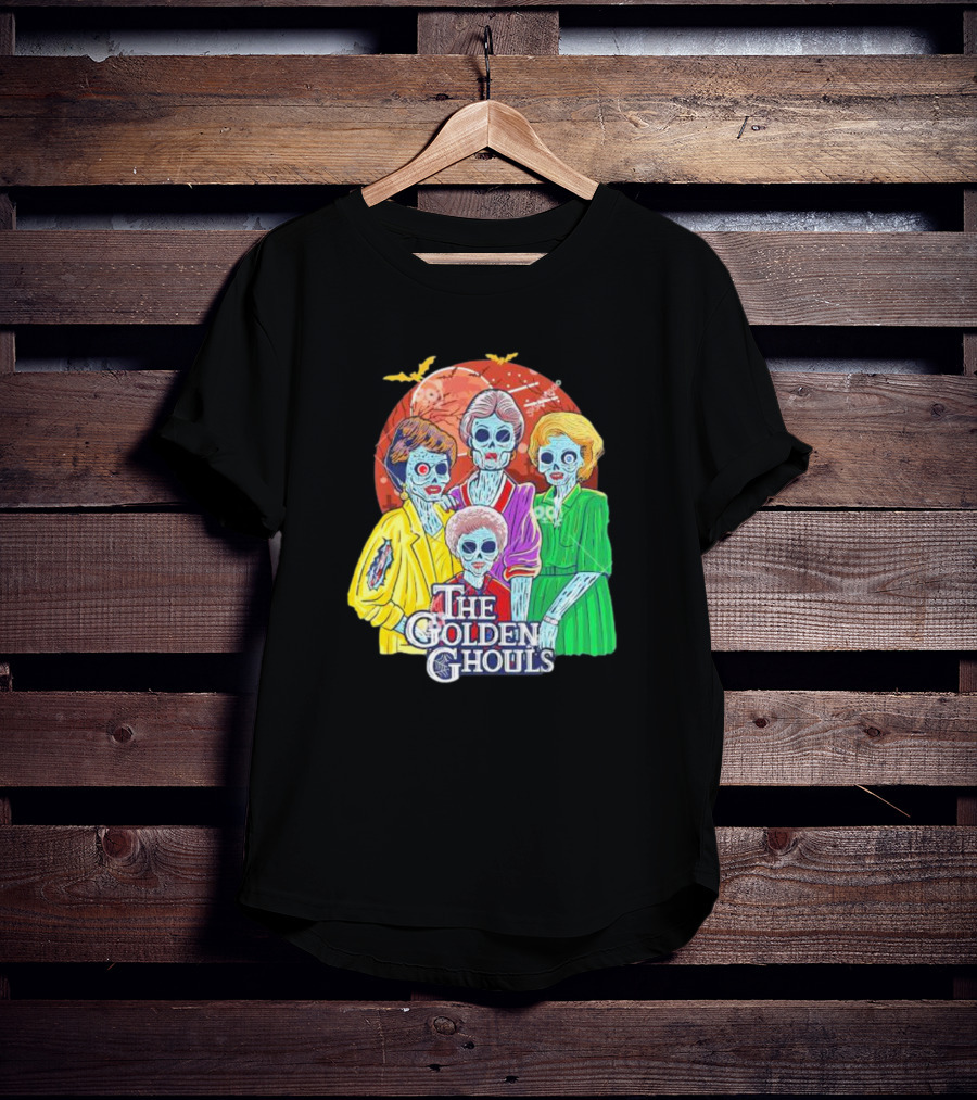 The Golden Ghouls Halloween Zombie Characters With Moon And Bats T-Shirt