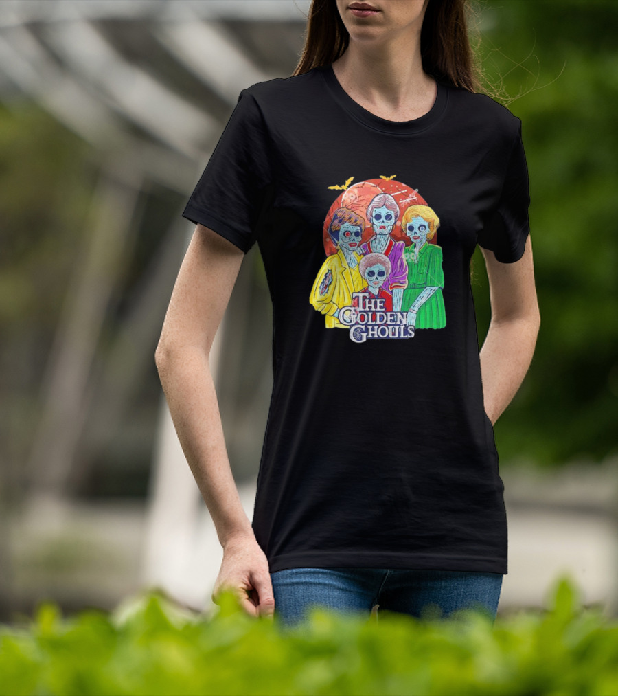 The Golden Ghouls Halloween Zombie Characters With Moon And Bats T-Shirt