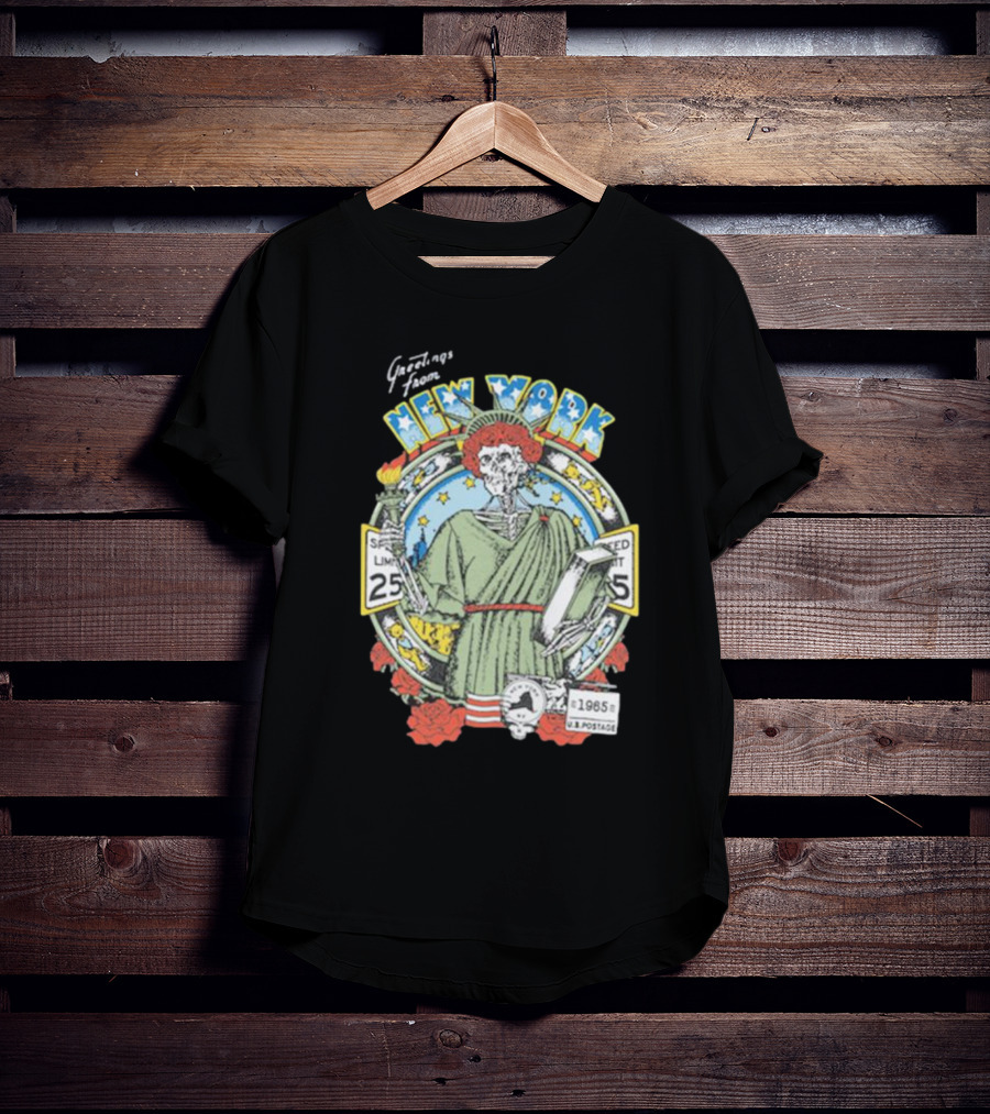 Greetings From New York Grateful Dead 1985 Skeleton Liberty Stamp United States T-Shirt
