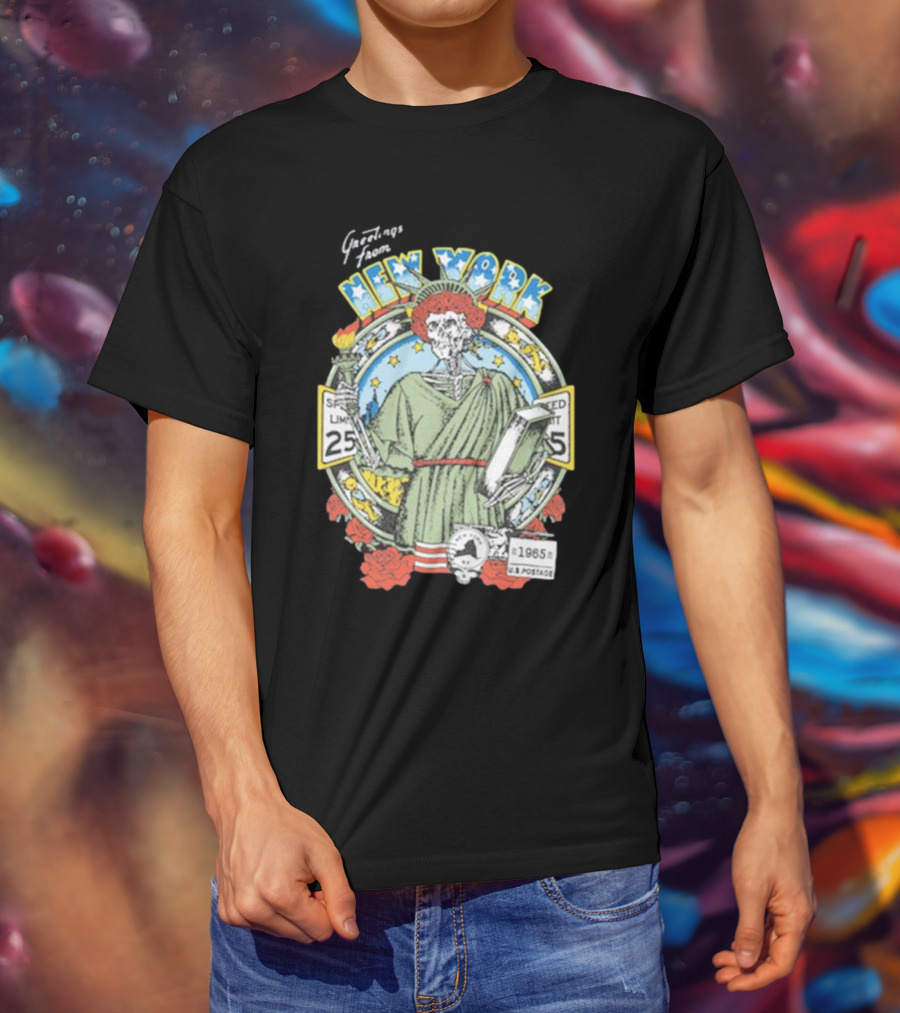 Greetings From New York Grateful Dead 1985 Skeleton Liberty Stamp United States T-Shirt