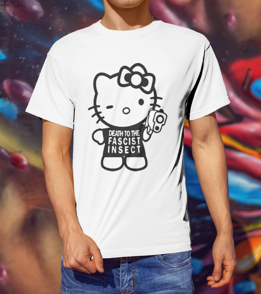 Death To The Fascist Insect Hello Kitty With Gun T-Shirt