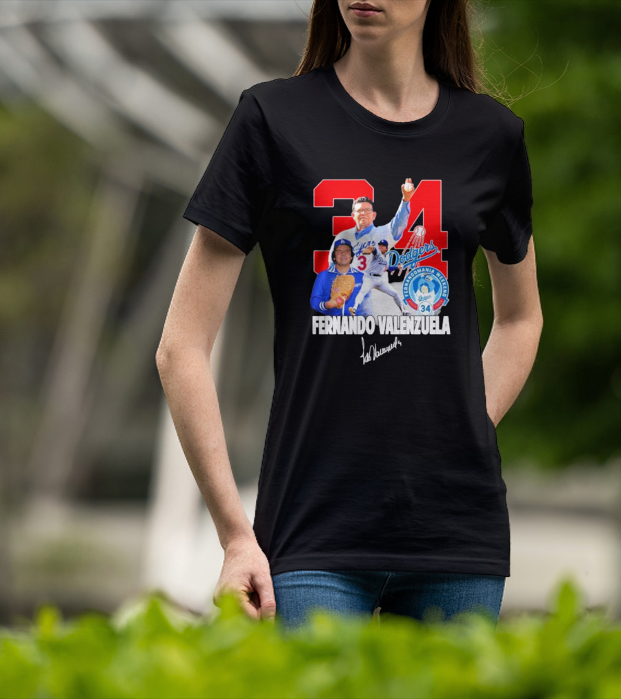 Dodgers Fernando Valenzuela Fernando Mania Weekend Signature 34 T-Shirt