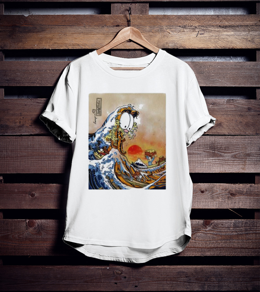 Garfield Great Wave Lasagna Hokusai T-Shirt