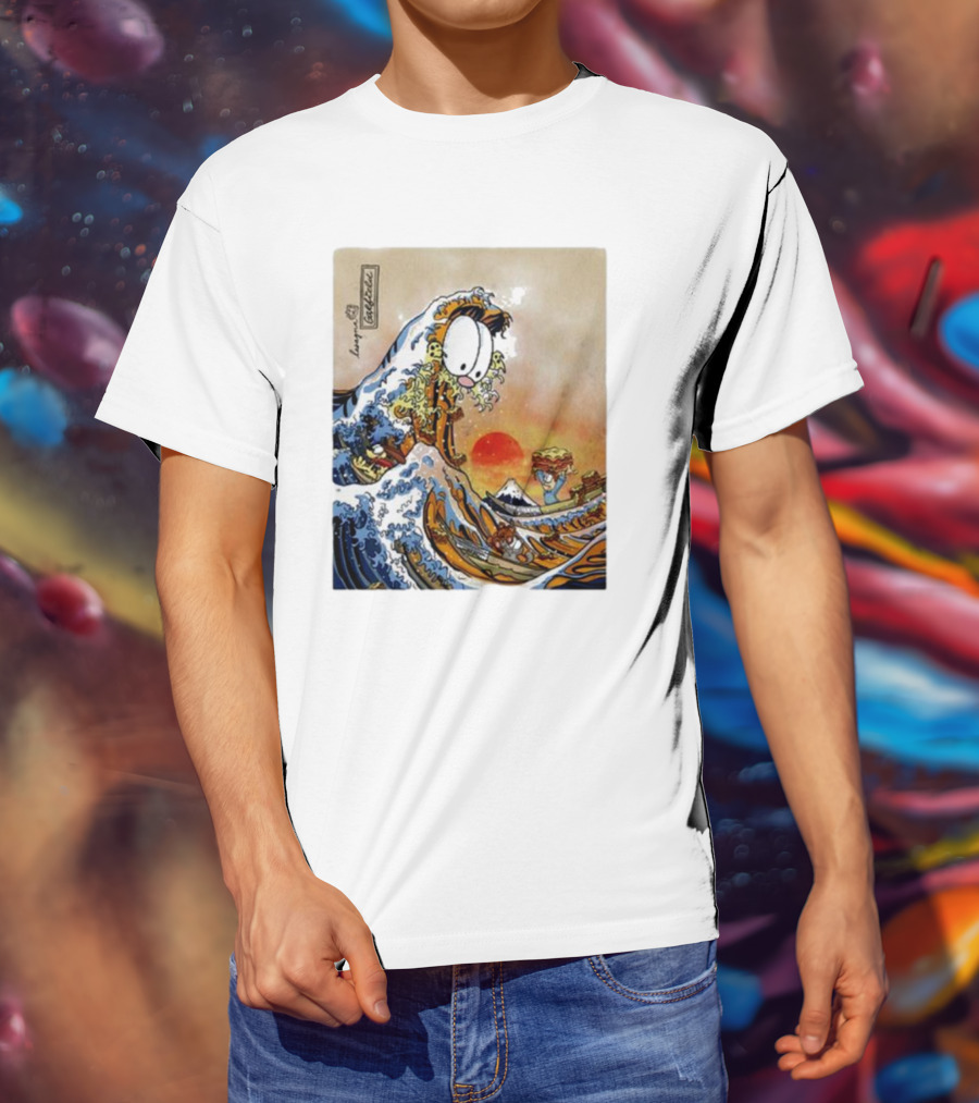 Garfield Great Wave Lasagna Hokusai T-Shirt