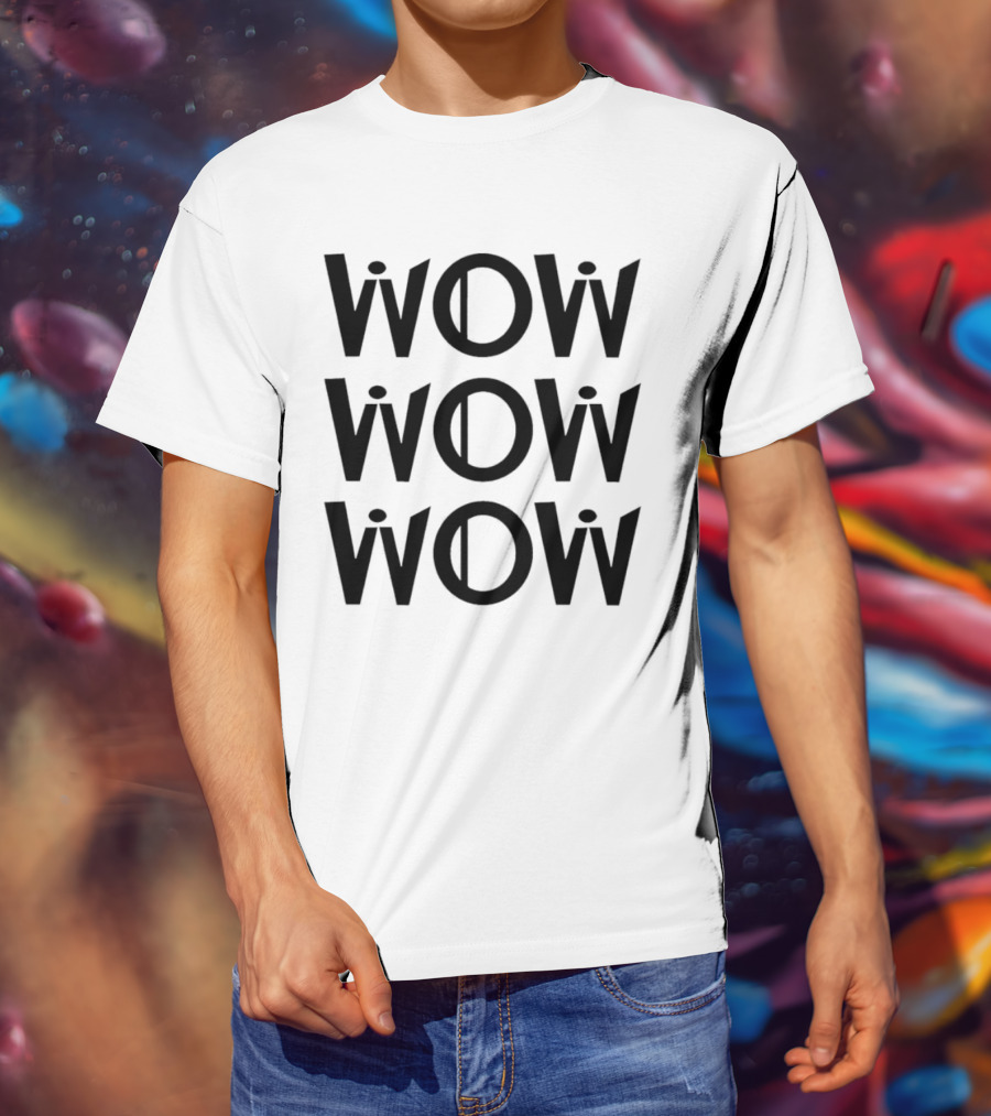 Wow Wow Wow Triple Stack Optical Illusion T-Shirt