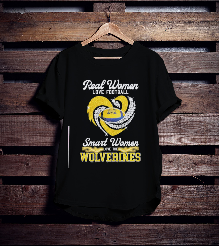 Real Women Love Football Smart Women Love The Wolverines Sparkling Heart Football T-Shirt