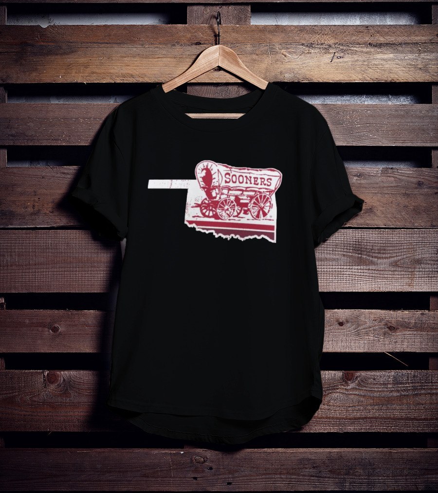 Crimson Oklahoma Sooners Sooner Schooner Wagon Outline Fan T-Shirt
