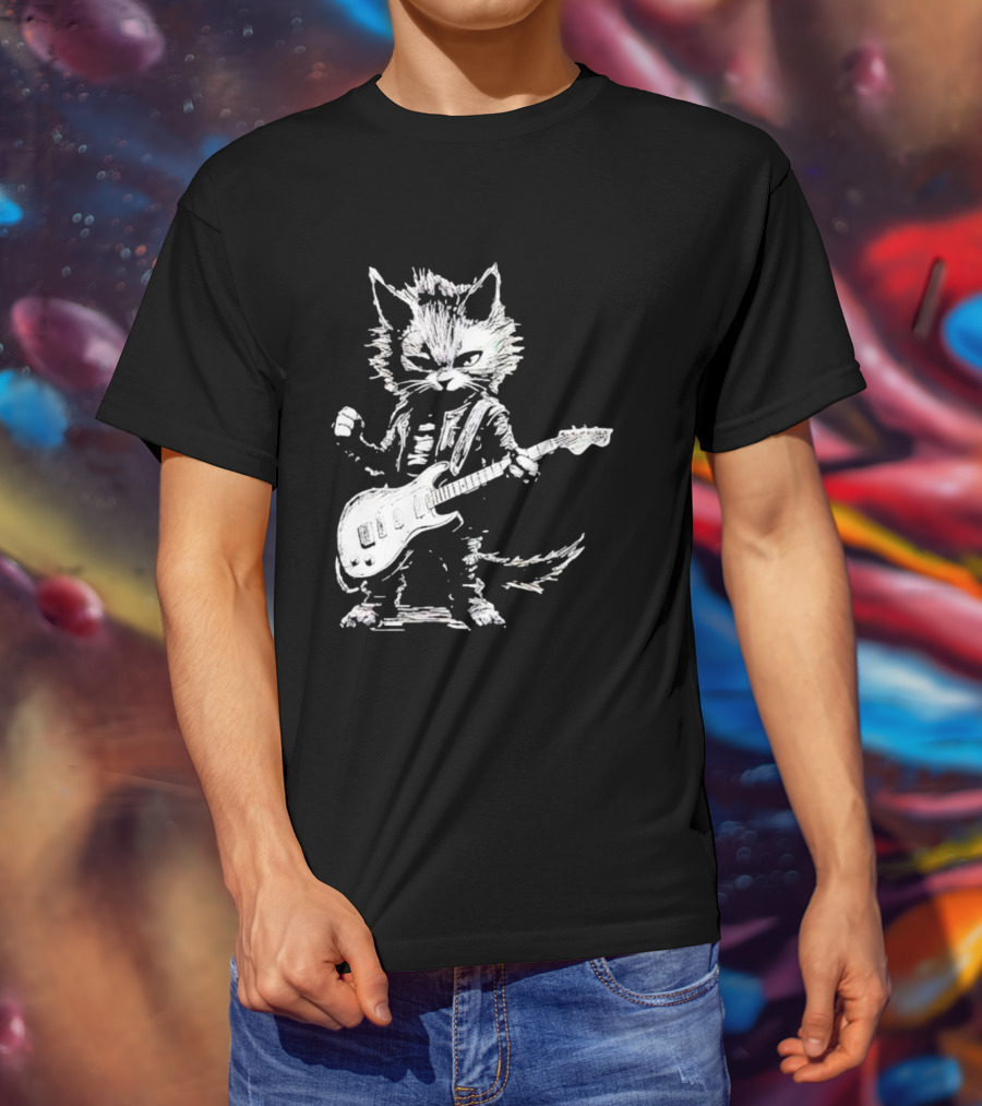 Guitar Cat Rock Kitty Playing Guitar Gifts For Her T-Shirt