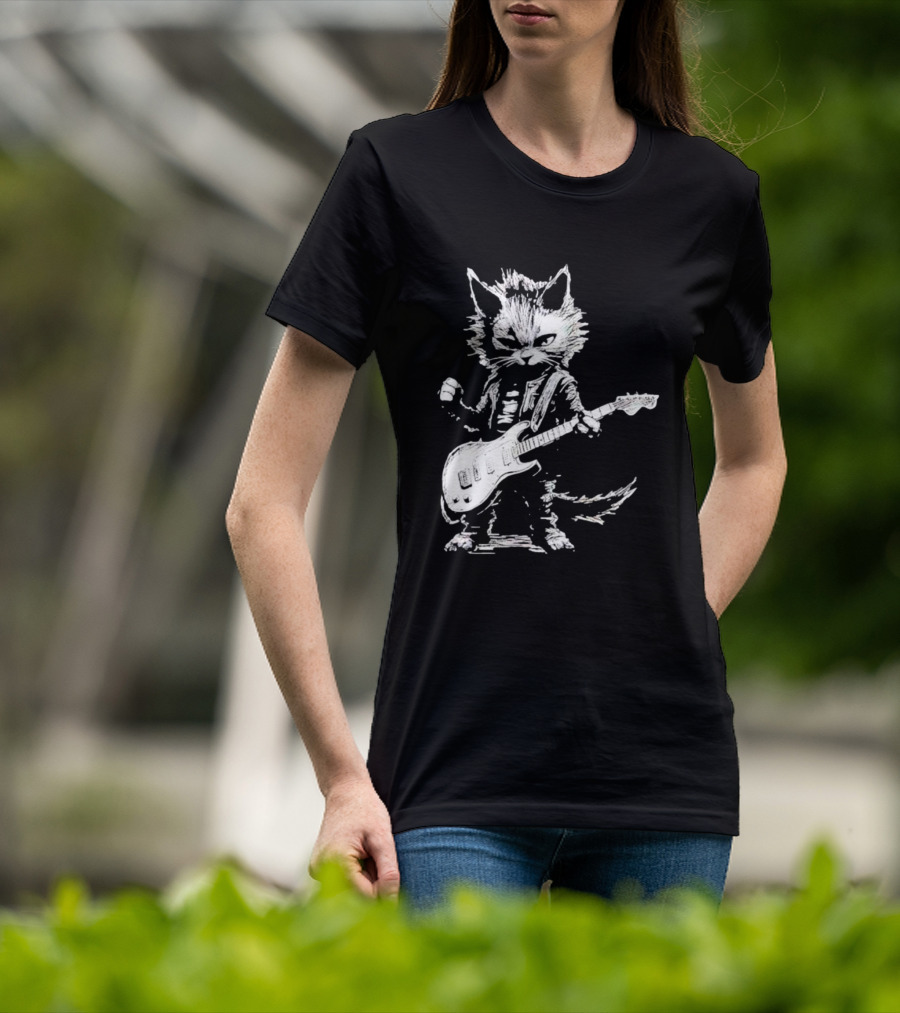 Guitar Cat Rock Kitty Playing Guitar Gifts For Her T-Shirt
