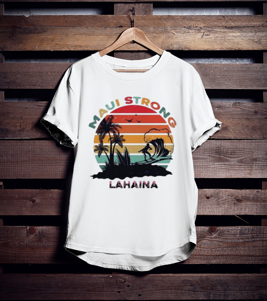 Maui Strong Lahaina Surfing Retro Palm Trees T-Shirt