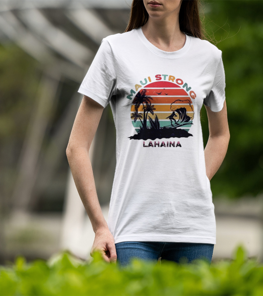 Maui Strong Lahaina Surfing Retro Palm Trees T-Shirt