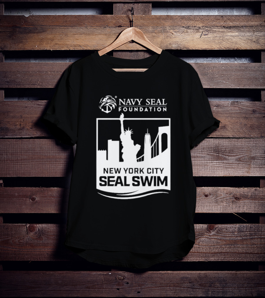 Navy Seal Foundation New York City Seal Swim Statue Liberty Skyline T-Shirt