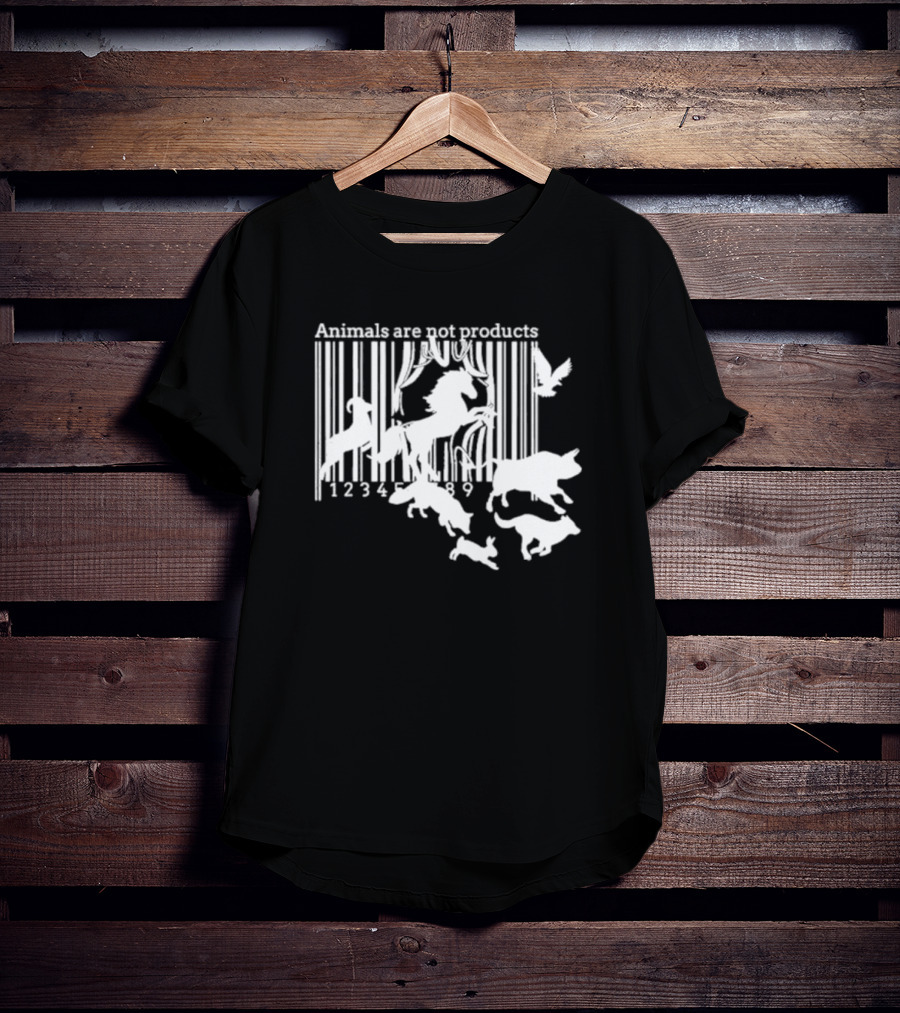 Veganactivism Animals Are Not Products Barcode Silhouette Horse Bird Cow Pig Rabbit 123489 T-Shirt