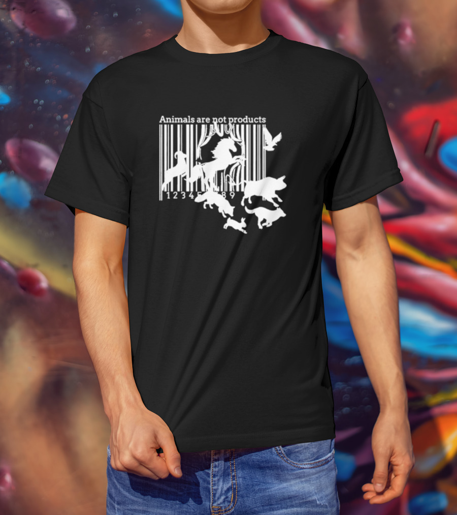 Veganactivism Animals Are Not Products Barcode Silhouette Horse Bird Cow Pig Rabbit 123489 T-Shirt