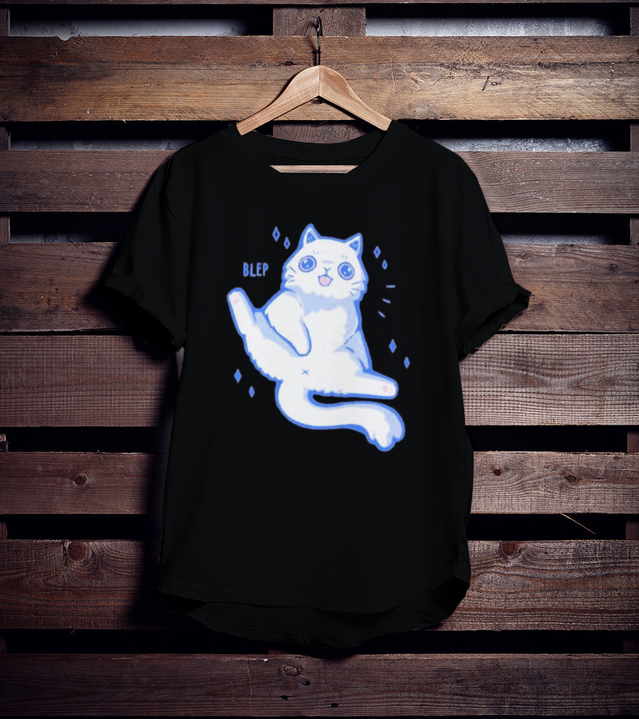 Xmorfina Blep Cute Cat With Tongue Out In Blue And White Cartoon T-Shirt