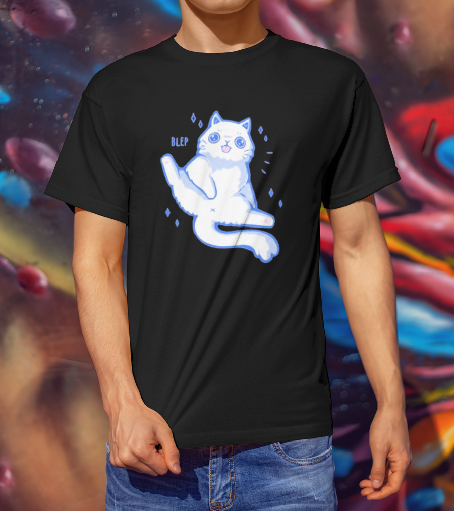 Xmorfina Blep Cute Cat With Tongue Out In Blue And White Cartoon T-Shirt