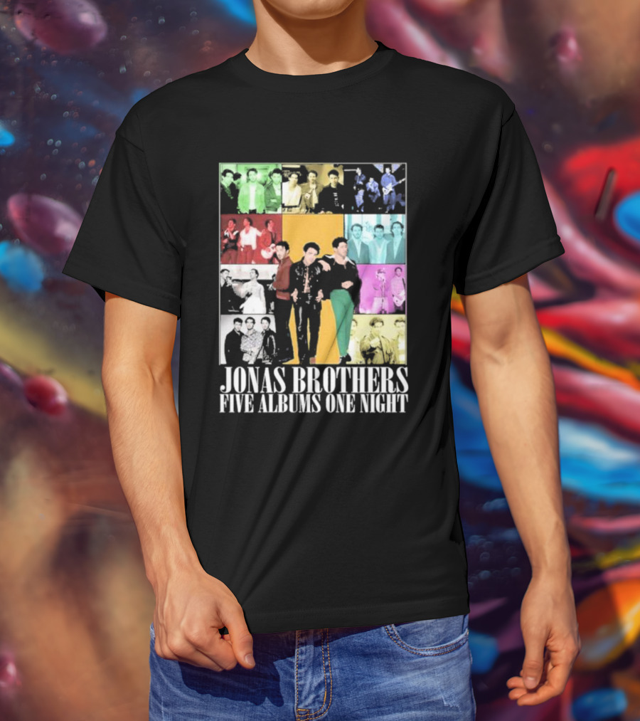 Jonas Brothers Five Albums One Night Multicolor Photo Collage T-Shirt