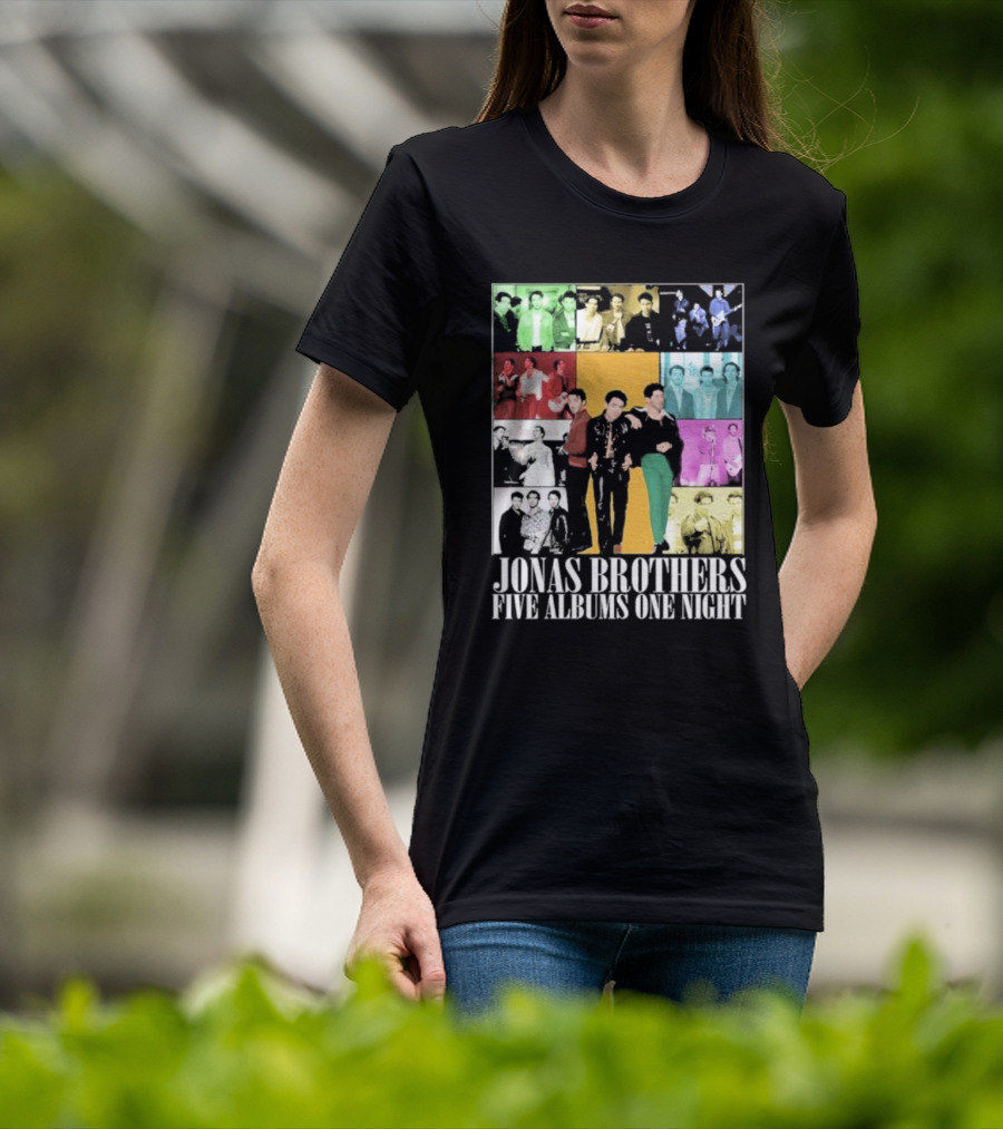 Jonas Brothers Five Albums One Night Multicolor Photo Collage T-Shirt