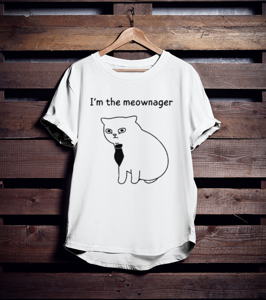 I'm The Meownager Poorlycatdraw Cat Wearing Tie T-Shirt