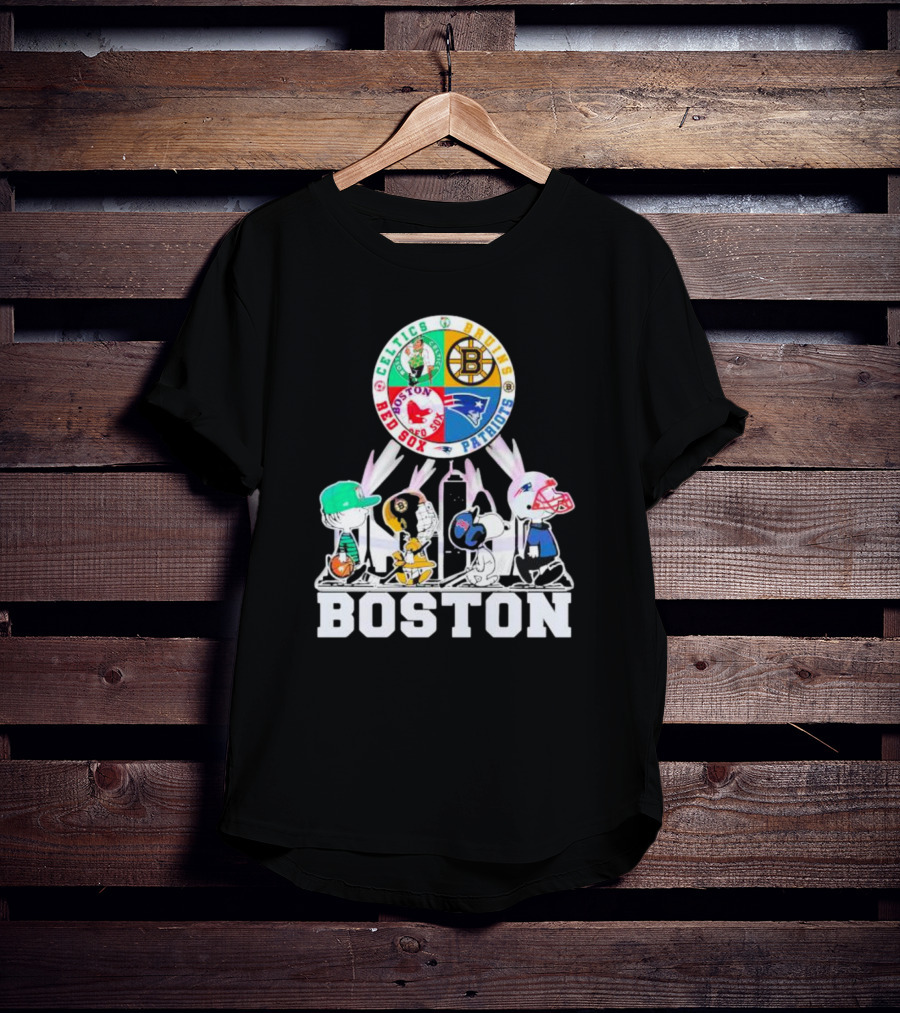Boston Celtics Bruins Red Sox Patriots Peanuts Characters T-Shirt