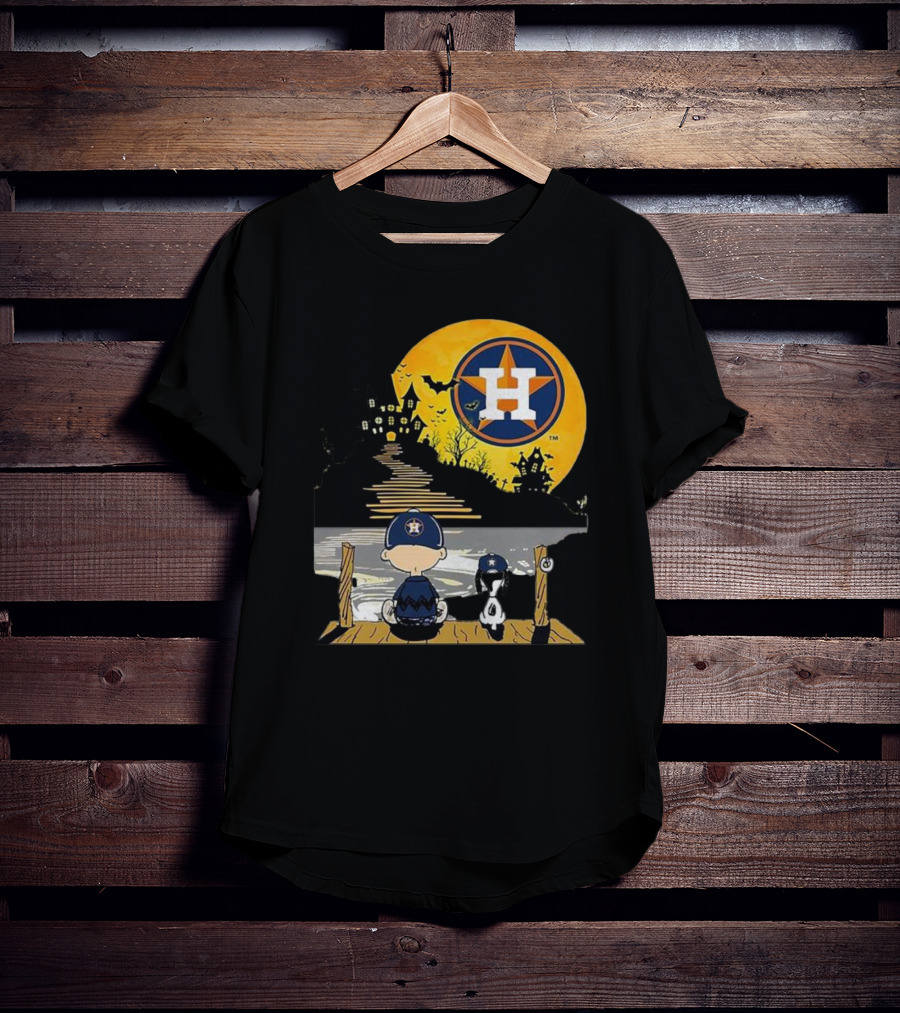 Snoopy Charlie Brown Houston Astros Halloween Moon Scene T-Shirt