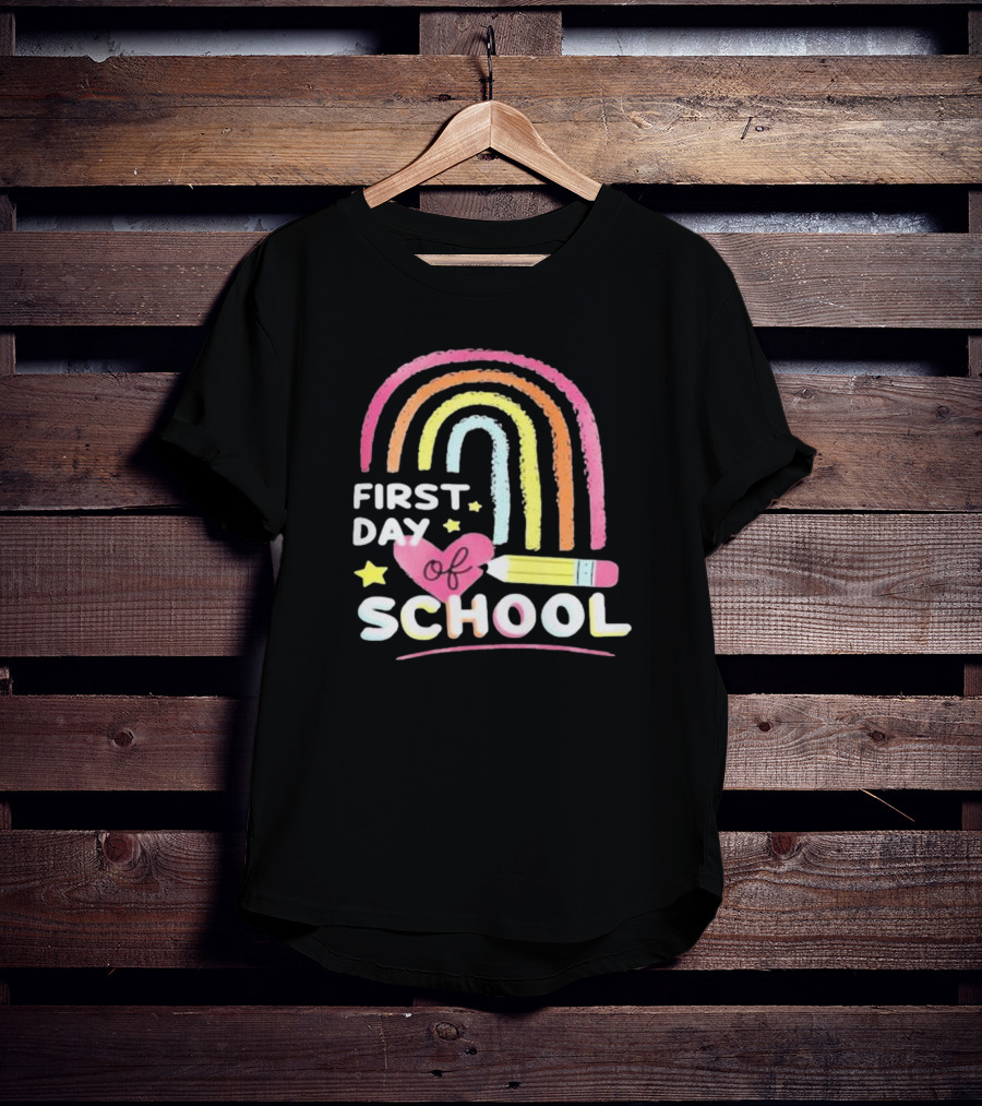 First Day Of School Rainbow Heart Pencil T-Shirt