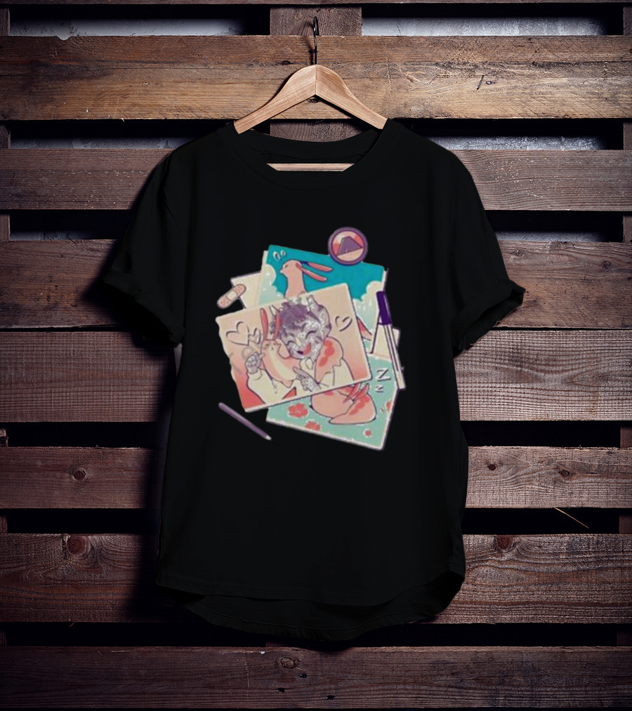 Mango Memories Pastel Rabbit Drawings With Heart And Zz Motif T-Shirt