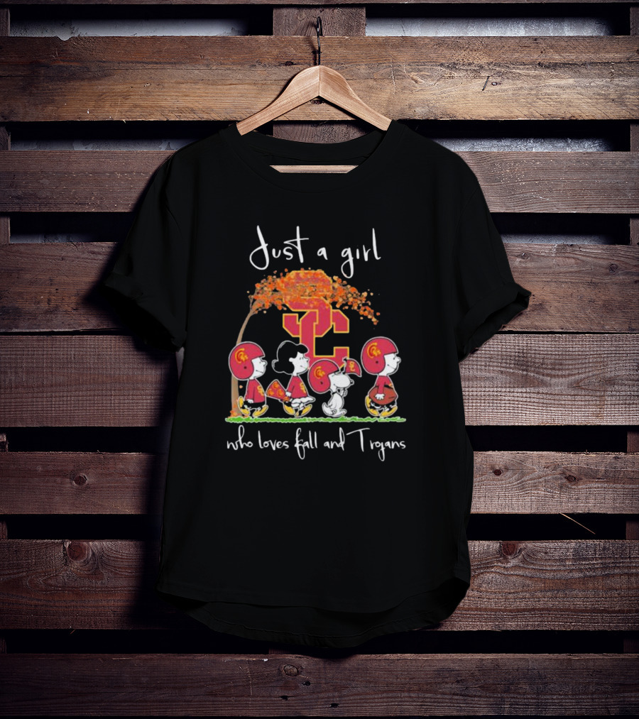 Just A Girl Who Loves Fall And Trojans Peanuts Characters SC T-Shirt