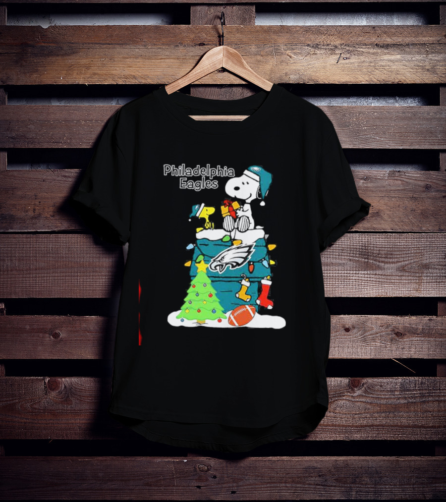 Philadelphia Eagles Christmas Snoopy With Woodstock And Football T-Shirt