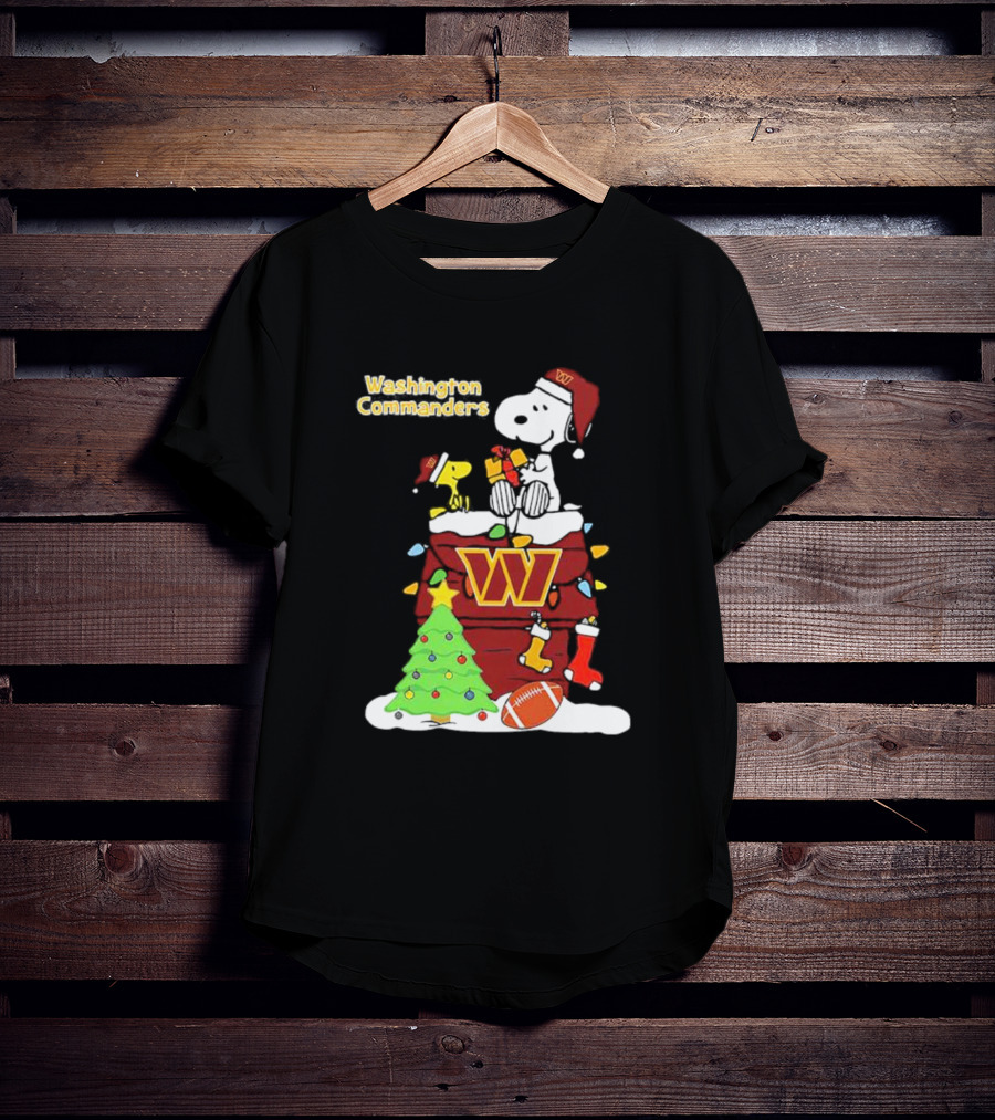 Washington Commanders Christmas Snoopy Chimney Festive Scene T-Shirt