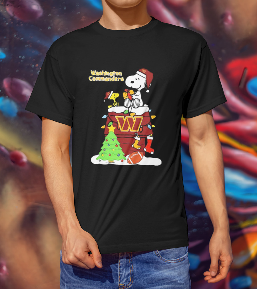 Washington Commanders Christmas Snoopy Chimney Festive Scene T-Shirt