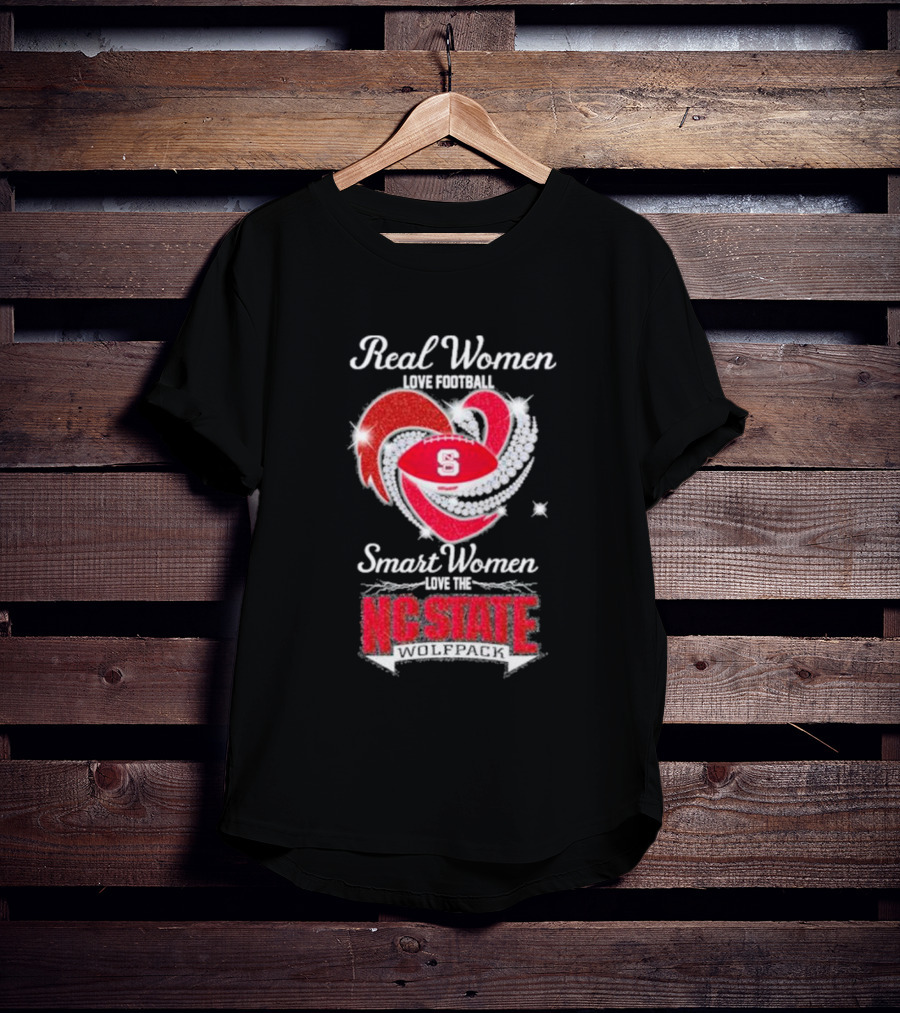 Real Women Love Football Smart Women Love The NC State Wolfpack Diamond Heart T-Shirt