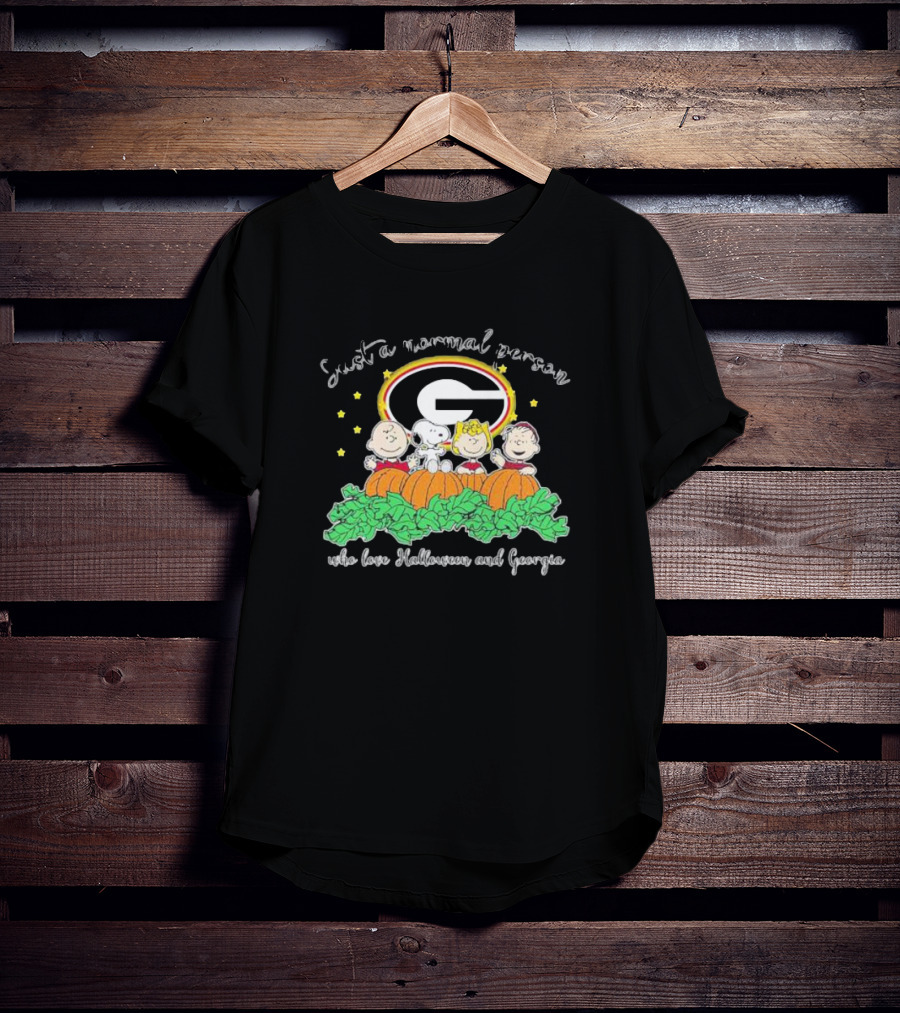 Just A Normal Person Who Love Halloween And Georgia With Peanuts Characters And Georgia Bulldogs T-Shirt