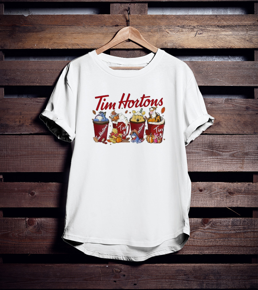 Winnie-The-Pooh Tim Hortons Coffee With Eeyore Piglet And Tigger T-Shirt