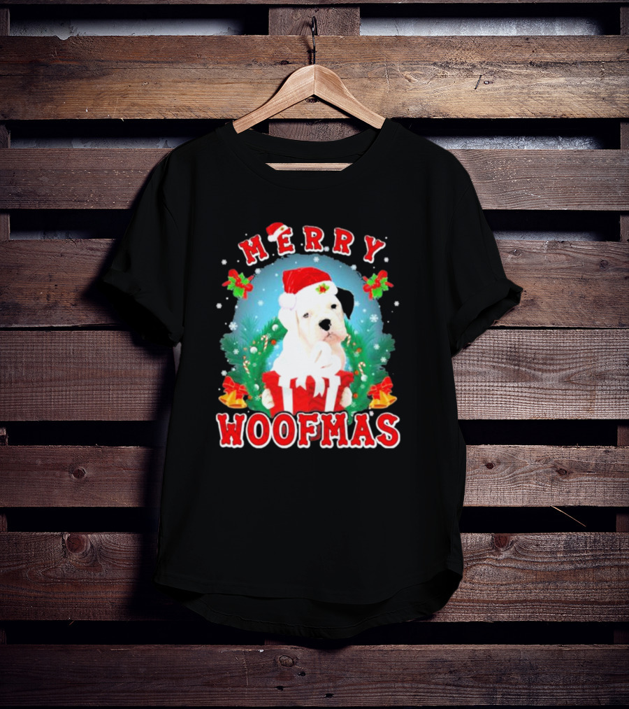 Boxer Puppy Merry Woofmas With Santa Hat And Gift T-Shirt