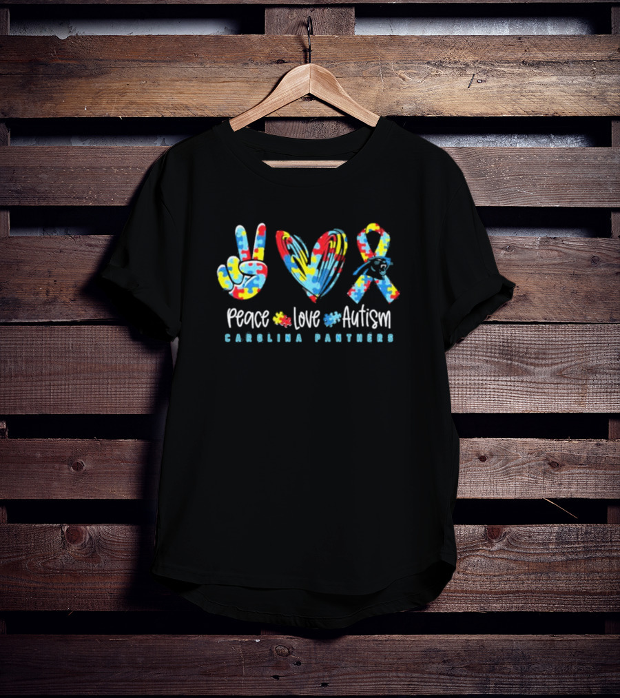 Peace Love Autism Carolina Panthers NFL Puzzle T-Shirt