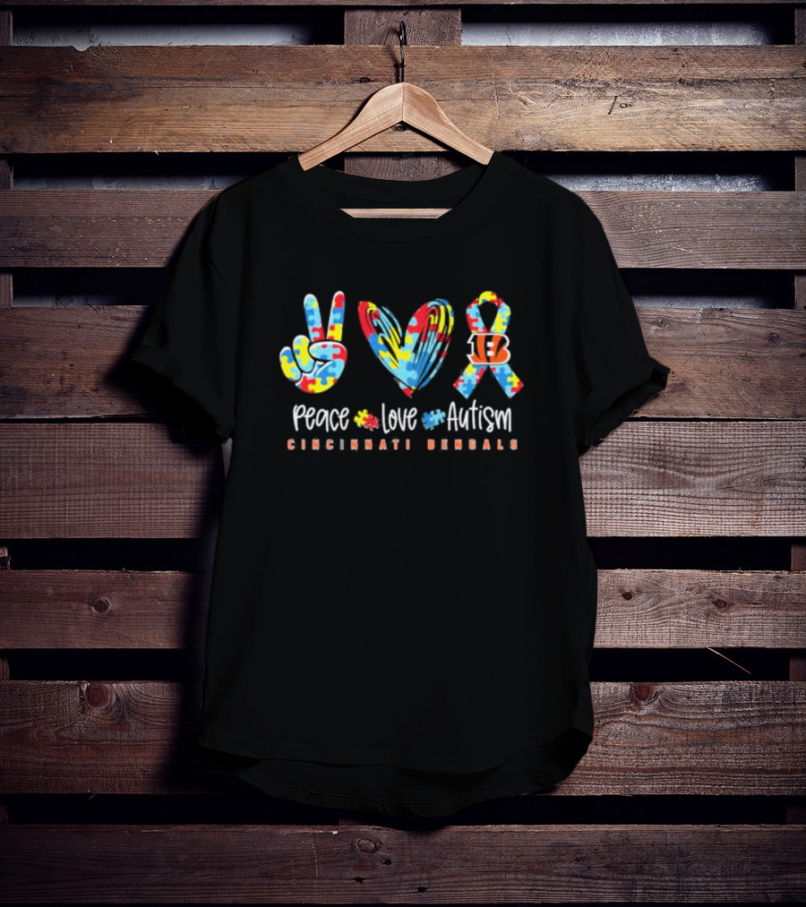 Peace Love Autism Cincinnati Bengals NFL Puzzle T-Shirt