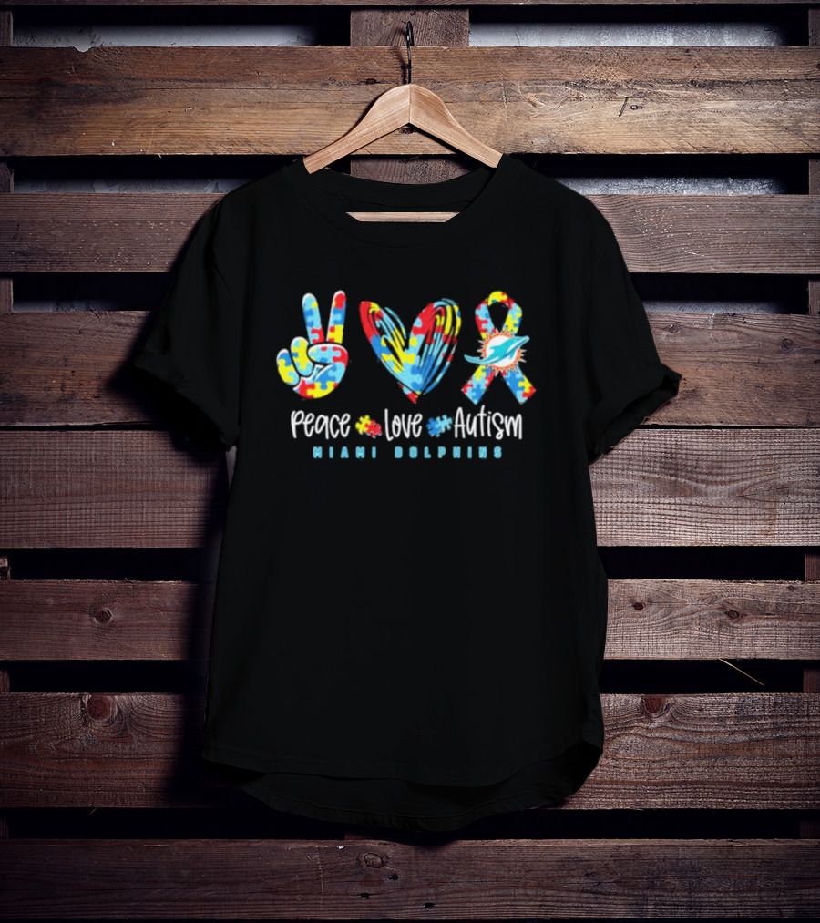 Peace Love Autism Miami Dolphins NFL Puzzle T-Shirt
