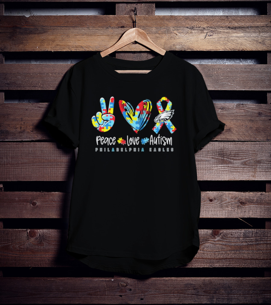 Peace Love Autism Philadelphia Eagles NFL T-Shirt