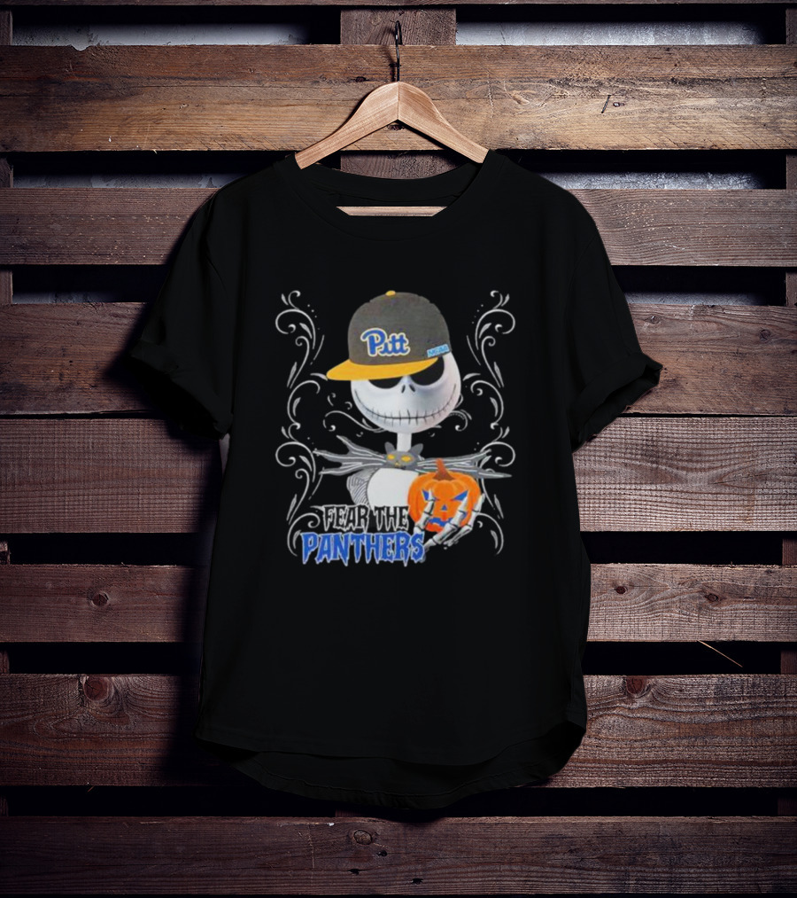 Jack Skellington Pitt Panther Halloween Pumpkin Fear The Panthers T-Shirt