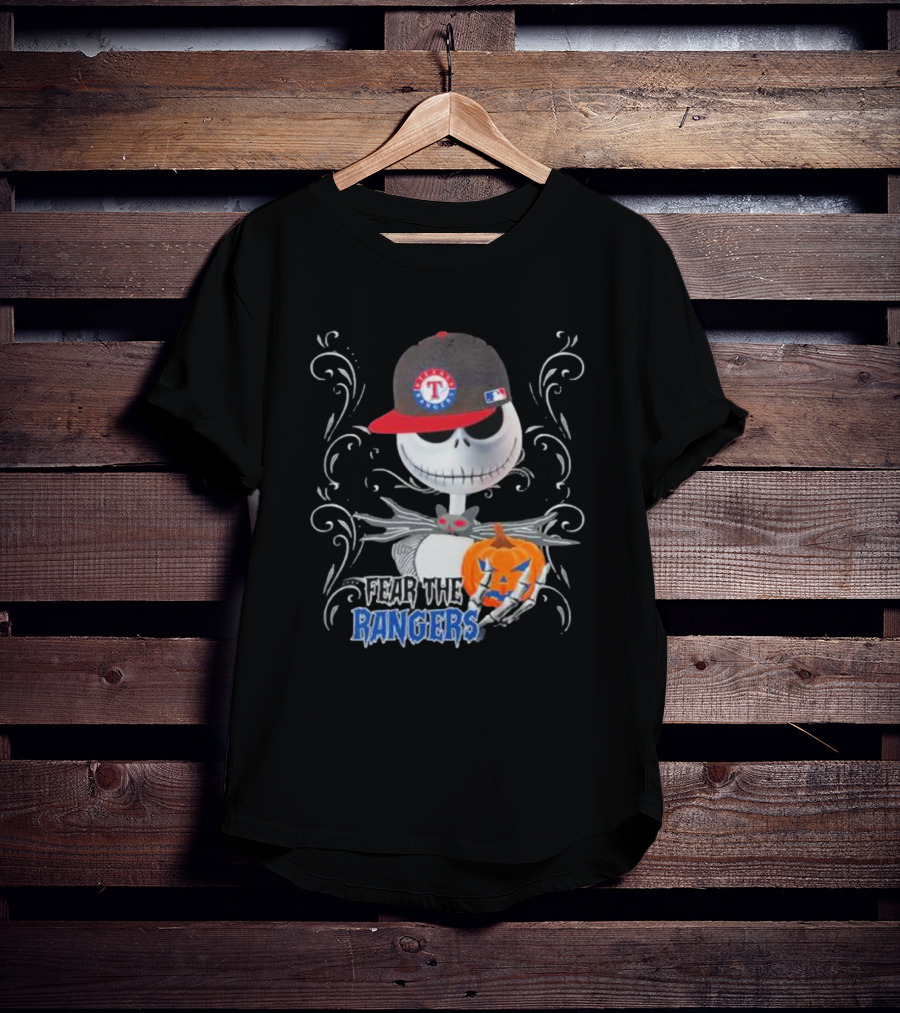 Jack Skellington Fear The Texas Rangers Halloween Pumpkin MLB Hat T-Shirt