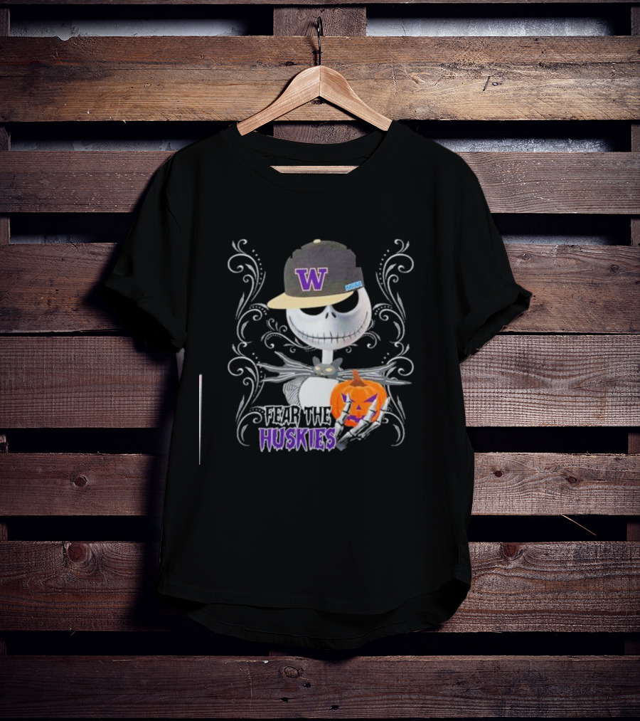 Jack Skellington Fear The Huskies Halloween Washington Pumpkin T-Shirt