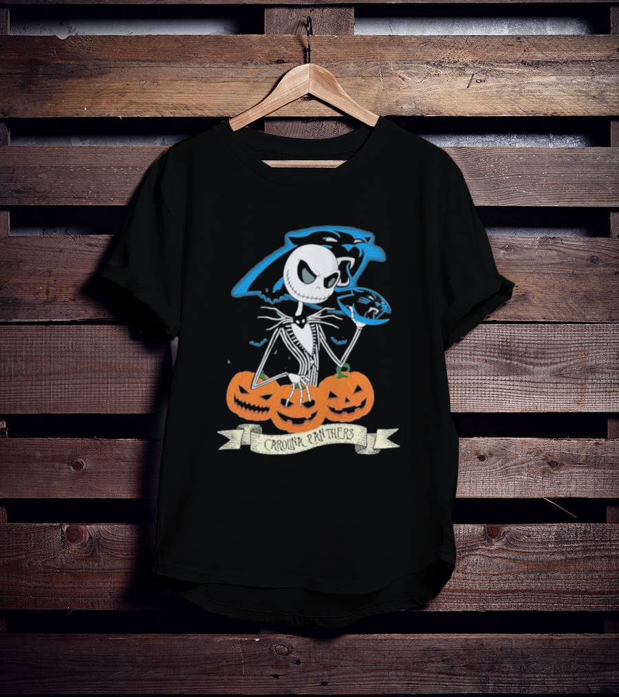 NFL Carolina Panthers Jack Skellington Halloween Football Pumpkins T-Shirt