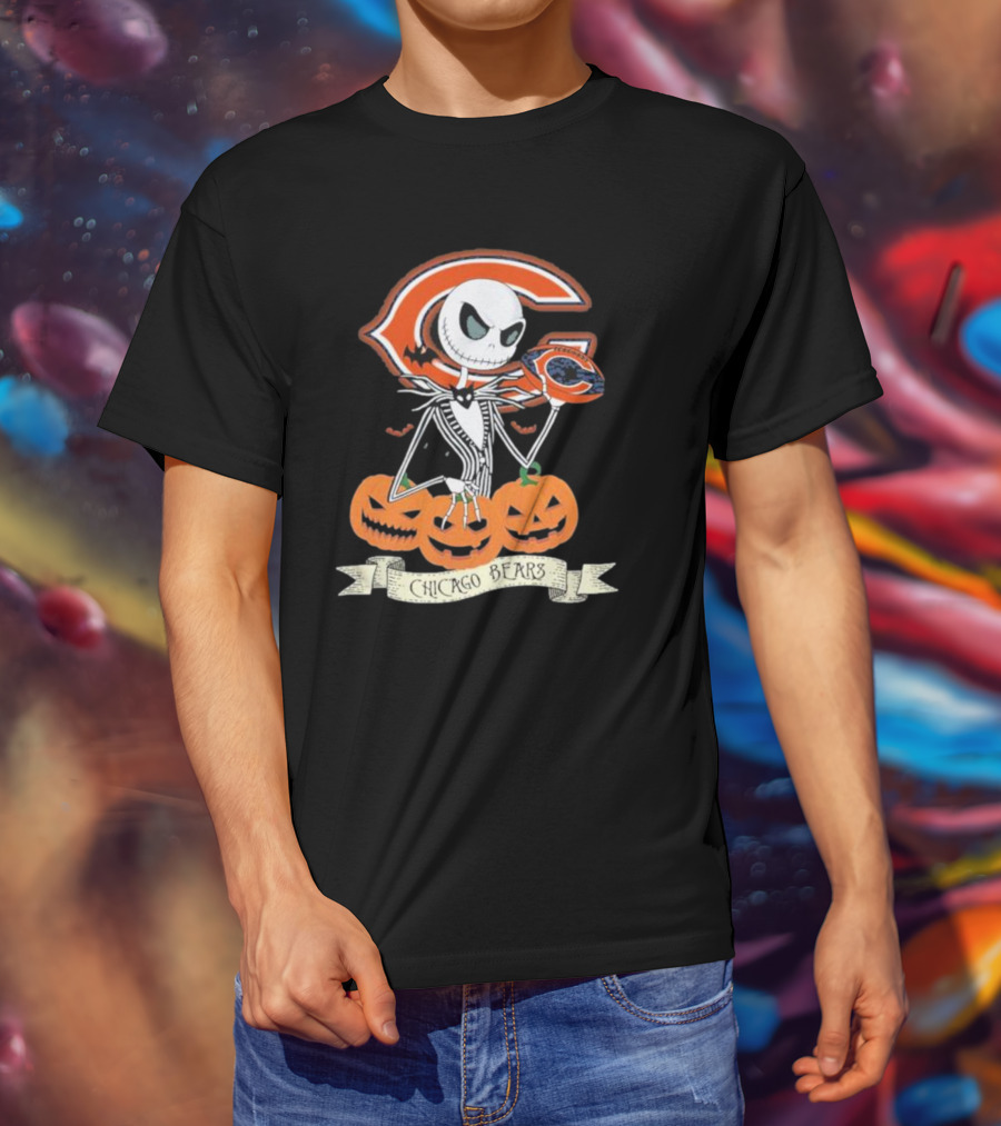 Chicago Bears Halloween Jack Skellington NFL Pumpkin T-Shirt