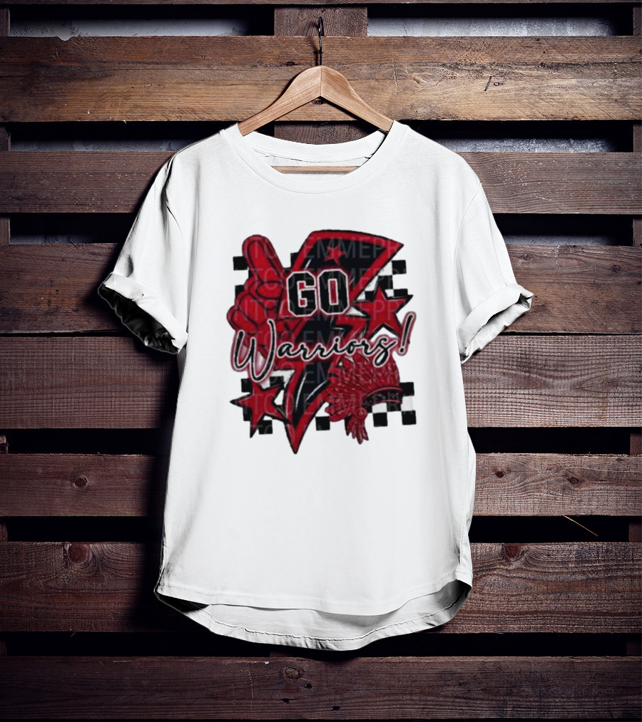 Go Warriors Football Sublimation With Foam Finger And Red Headdress T-Shirt