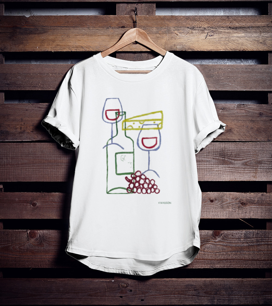 Wine Champagne Good Times Neon Wine Bottle Cheese Grapes T-Shirt